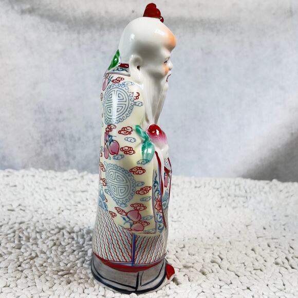 Chinese Famille Rose Porcelain Shou Lao Statue Shou Xing God Of Longevity 6.5” - Picture 4 of 11